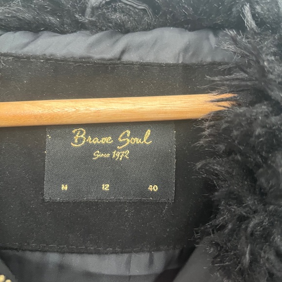 #2 Brave Soul black mid-length winter jacket with belt - Picture 7 of 9